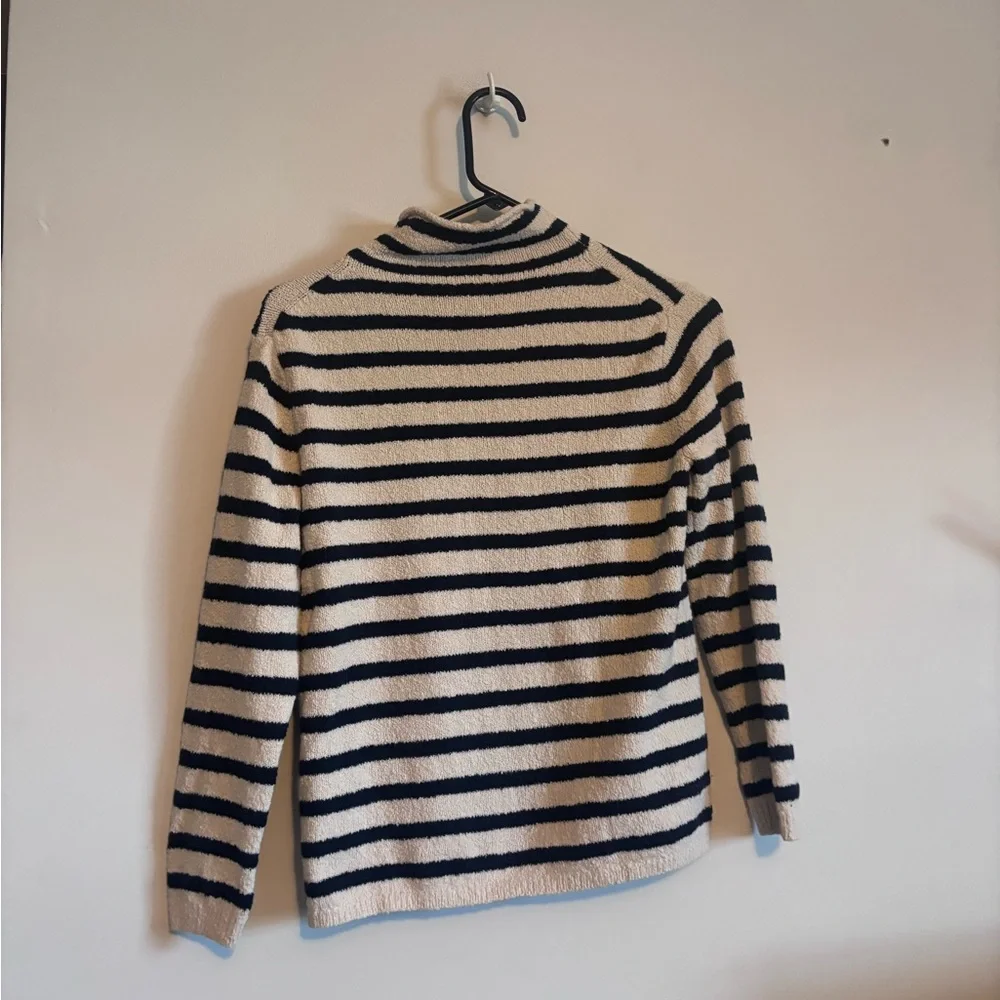 J. Crew Navy & White/Cream Striped Cozy Rollneck Pullover Sweater